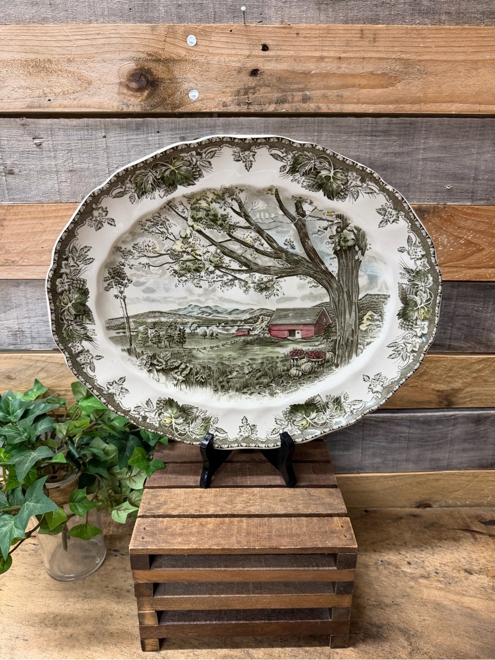 Large Vintage Friendly Village Oval Platter by Johnson Brothers - Harvest Time